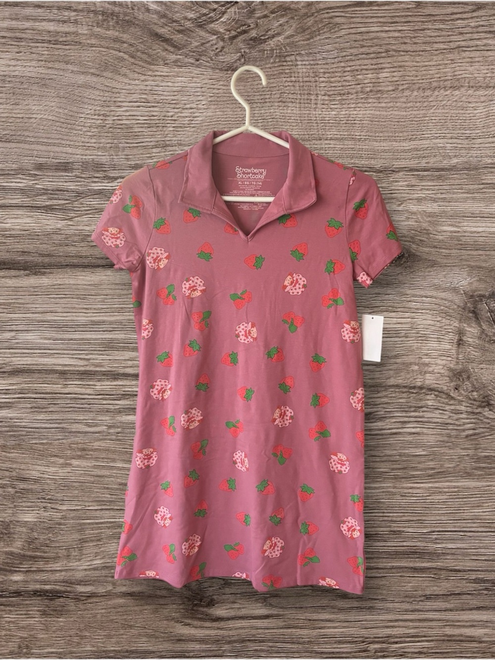 NEW Kid Girl's Pink Strawberry Shortcake Polo Dress Size XL (14) Preppy Casual